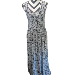 MICHAEL Michael Kors Black White Palm Leaf Print Maxi Dress L Open Back